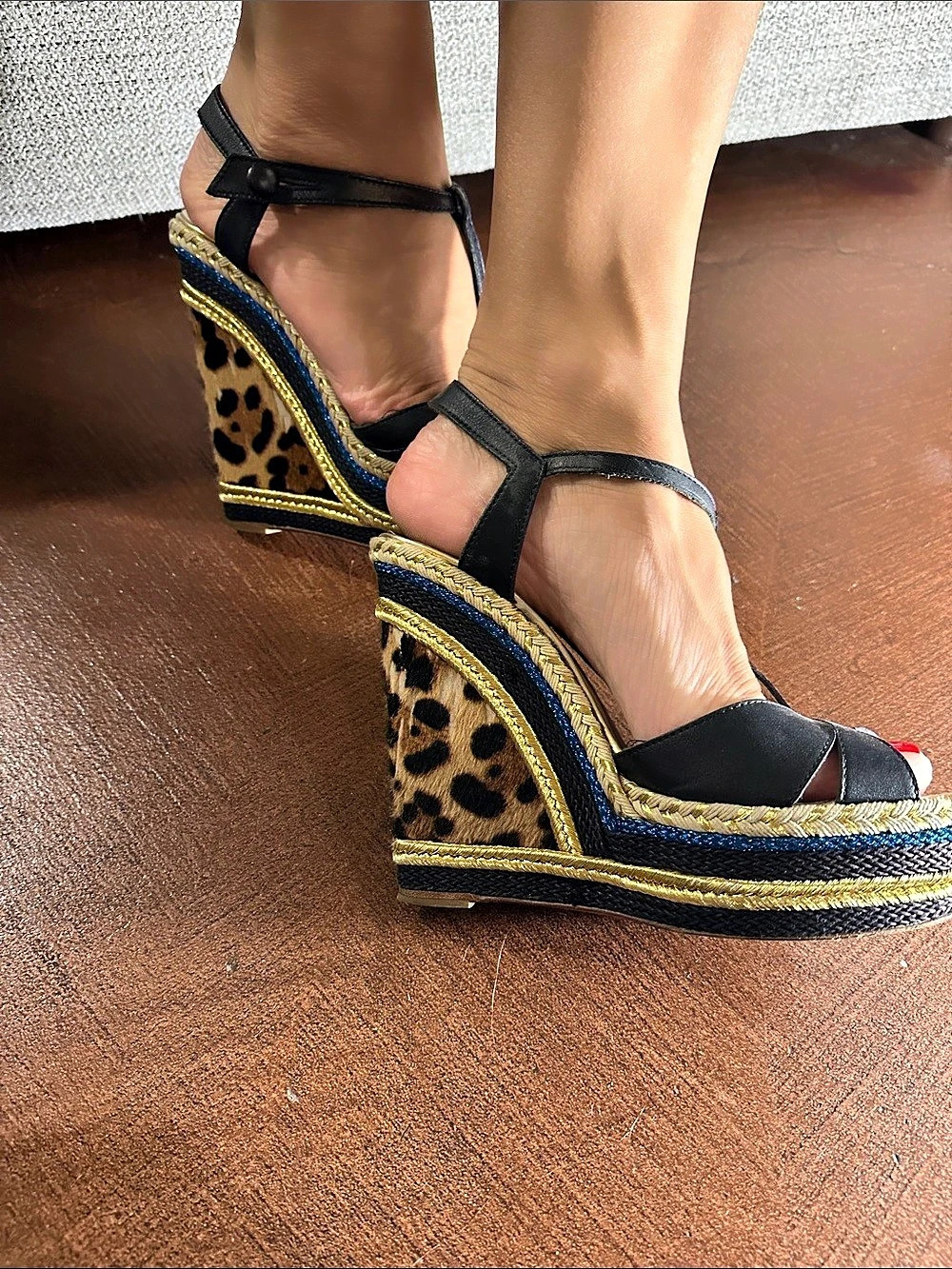 Christian Louboutin Pyra Clou 110 Leopard-Print Espadrille Wedge Sandals Wedge 3